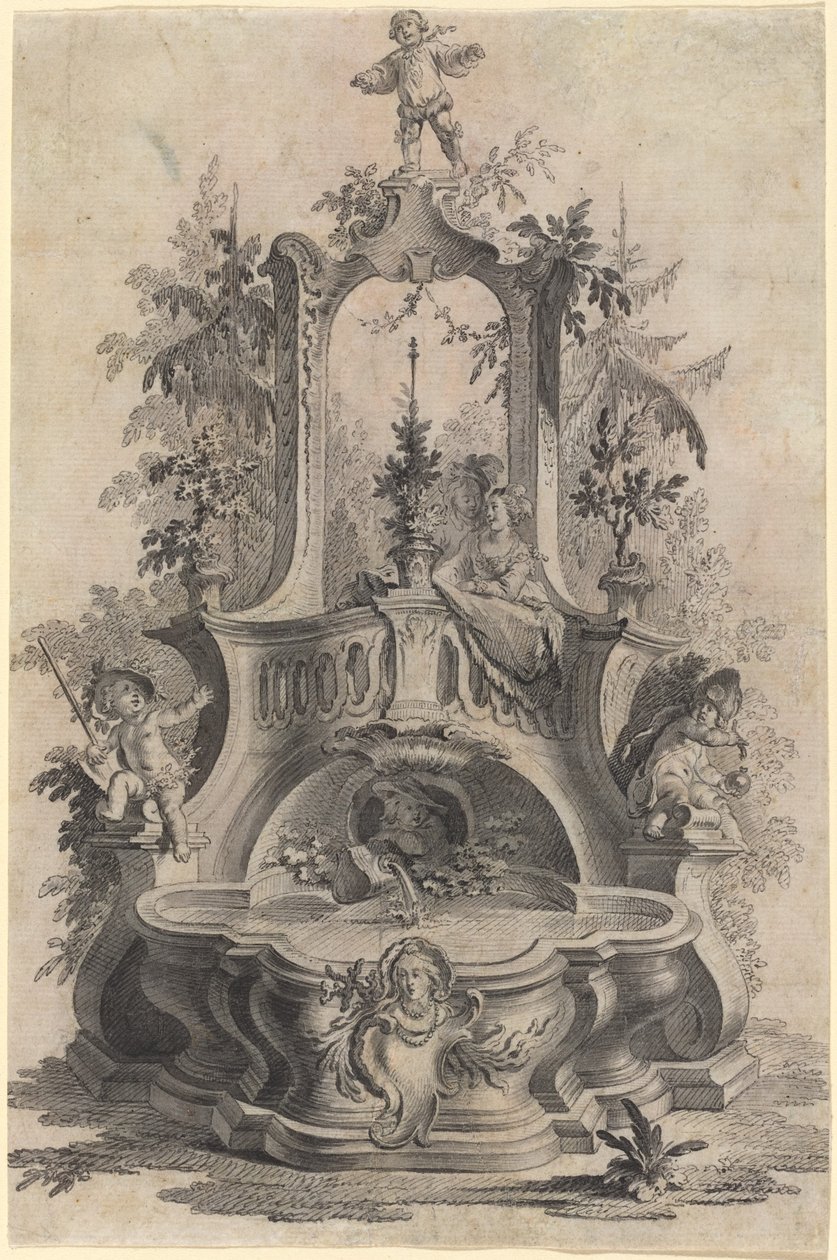 Fonte rococó com amantes e os quatro elementos de Johann Esaias Nilson