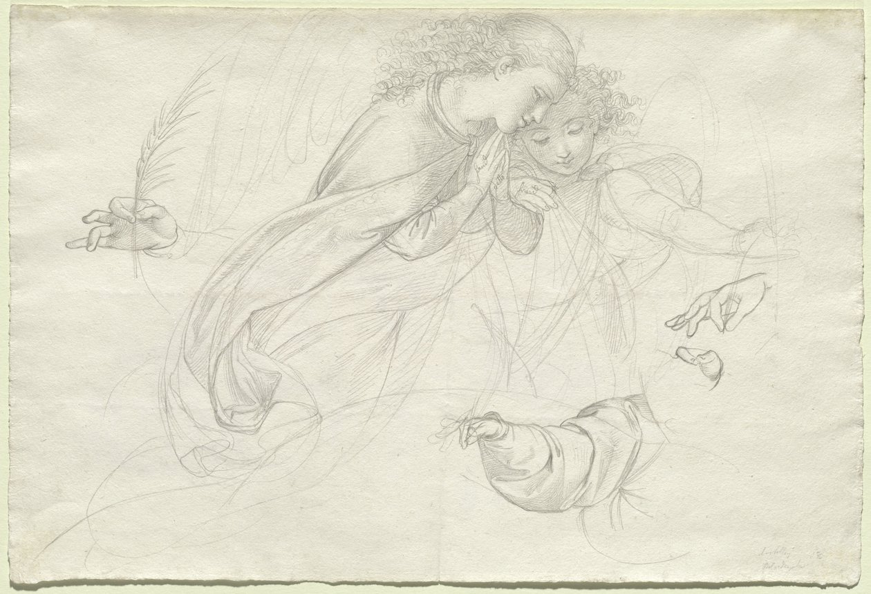 Dois Anjos Aflitos (verso) de Johann Evangelist Scheffer von Leonhardshoff