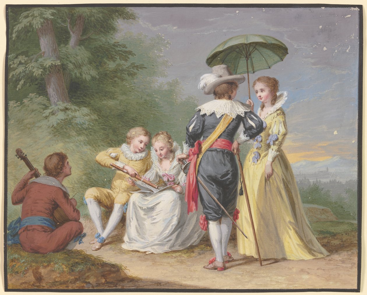 Grupo de músicos à beira da floresta de Johann Friedrich August Tischbein