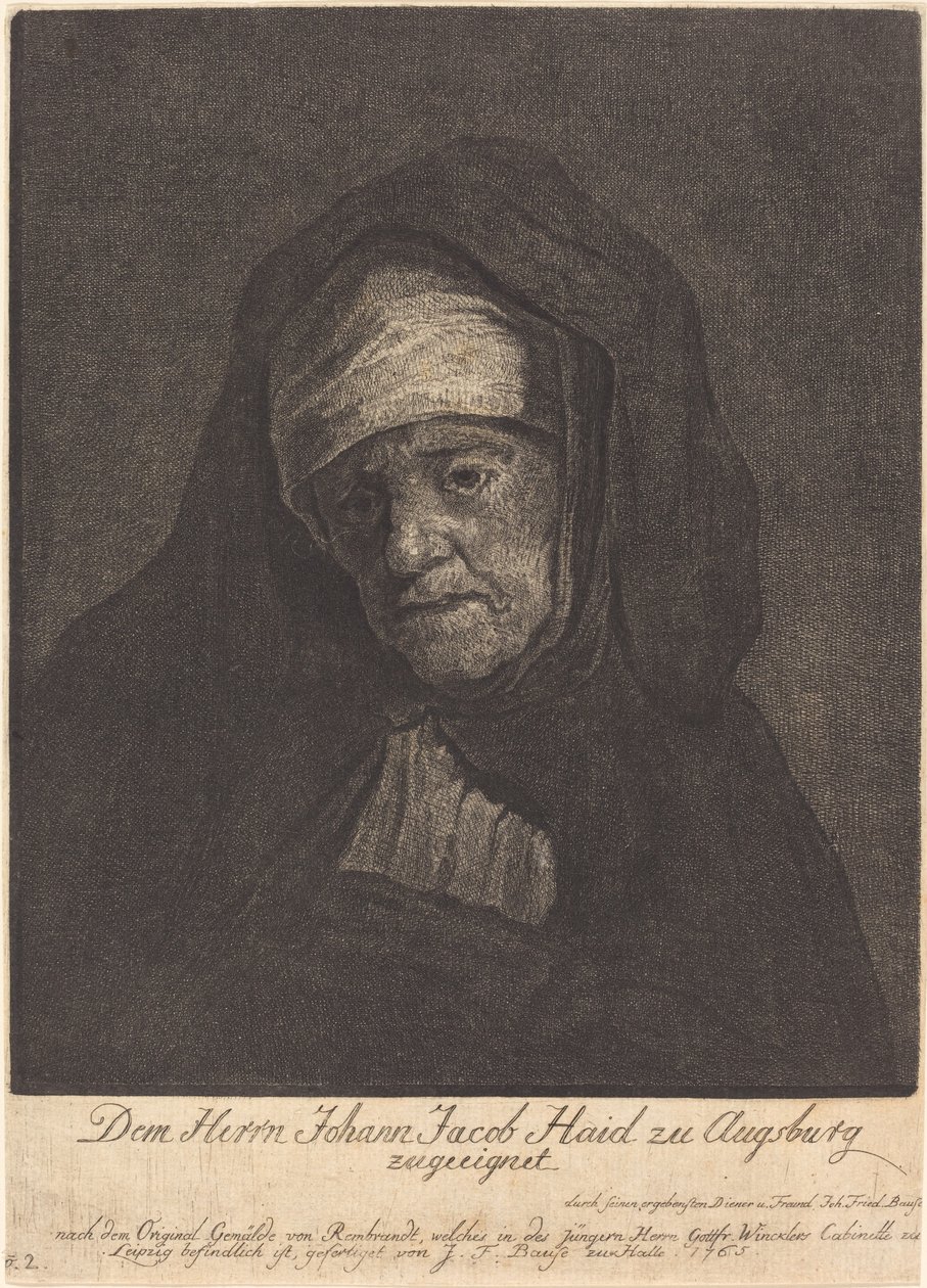 Cabeça de uma mulher idosa de Johann Friedrich Bause after Rembrandt van Rijn