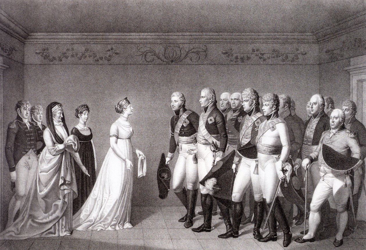 O encontro entre Luísa da Prússia e o príncipe herdeiro Alexandre da Rússia em Memel, 1805 de Johann Friedrich Bolt
