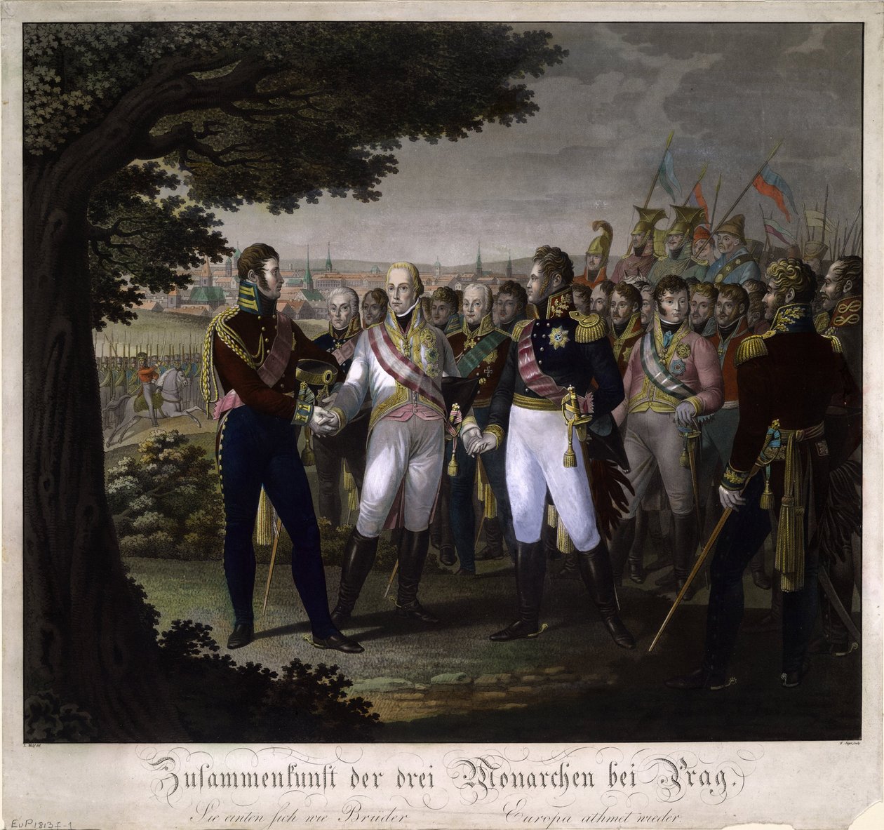O encontro entre os imperadores Francisco I da Áustria, Alexandre I da Rússia e Frederico Guilherme III o de Johann Friedrich Jügel