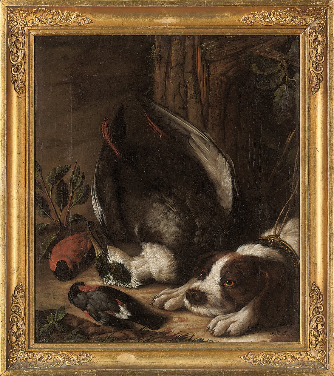 Um cão de caça e sua presa, 1768 de Johann Friedrich von Grooth