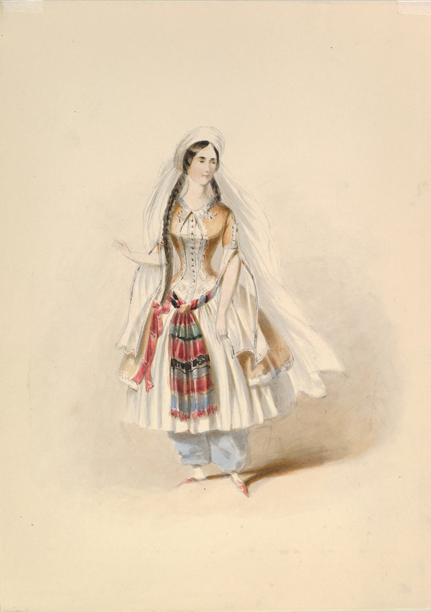 Estudo de Figurino para Loira no Rapto do Seraglio por W.A. Mozart, ca. 1830-50. de Johann Georg Christoph Fries