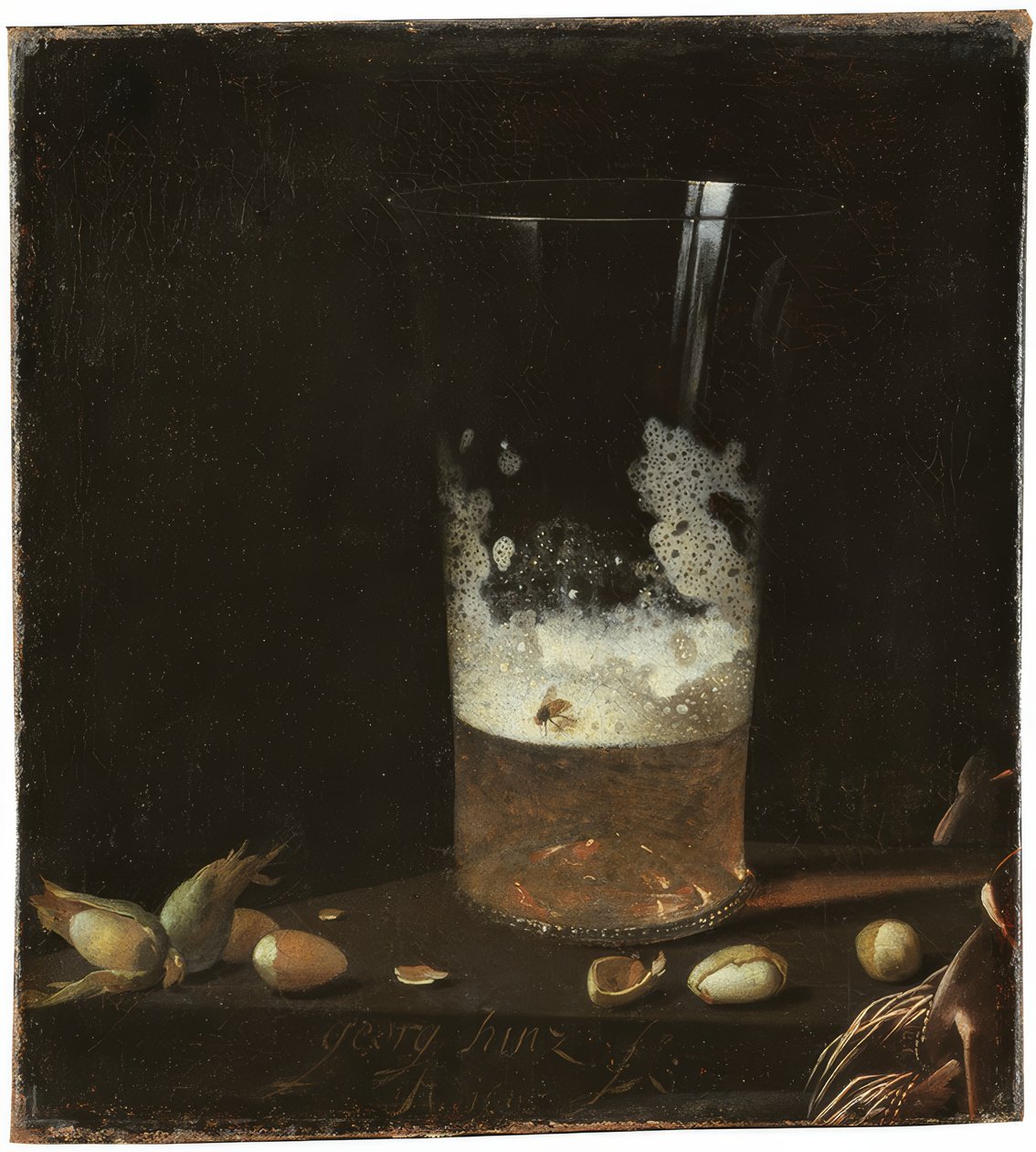 Natureza morta com copo de cerveja e nozes de Johann Georg Hainz