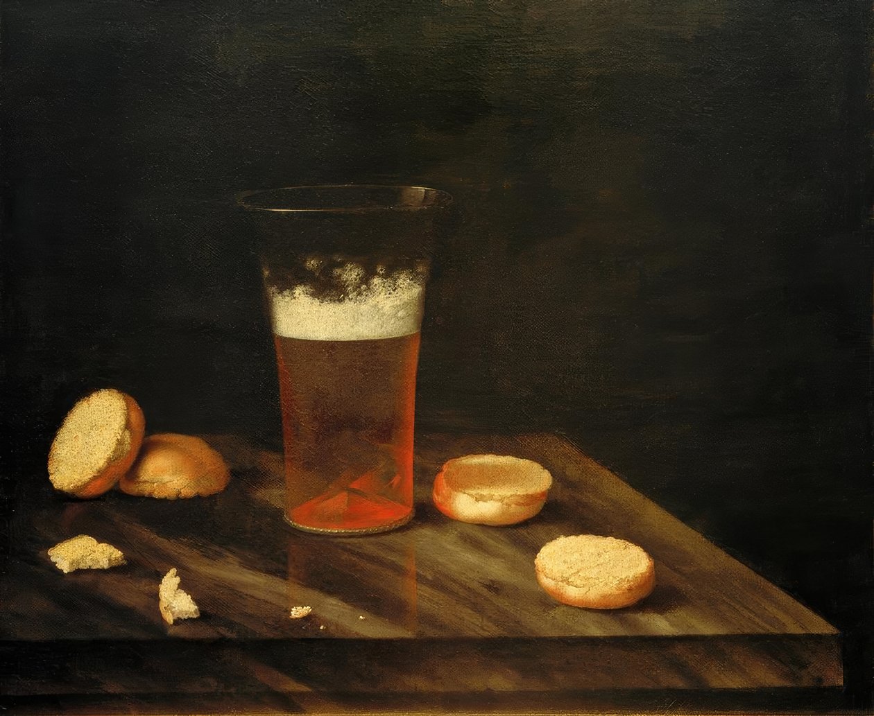 Natureza morta com copo de cerveja e pão de Johann Georg Hainz