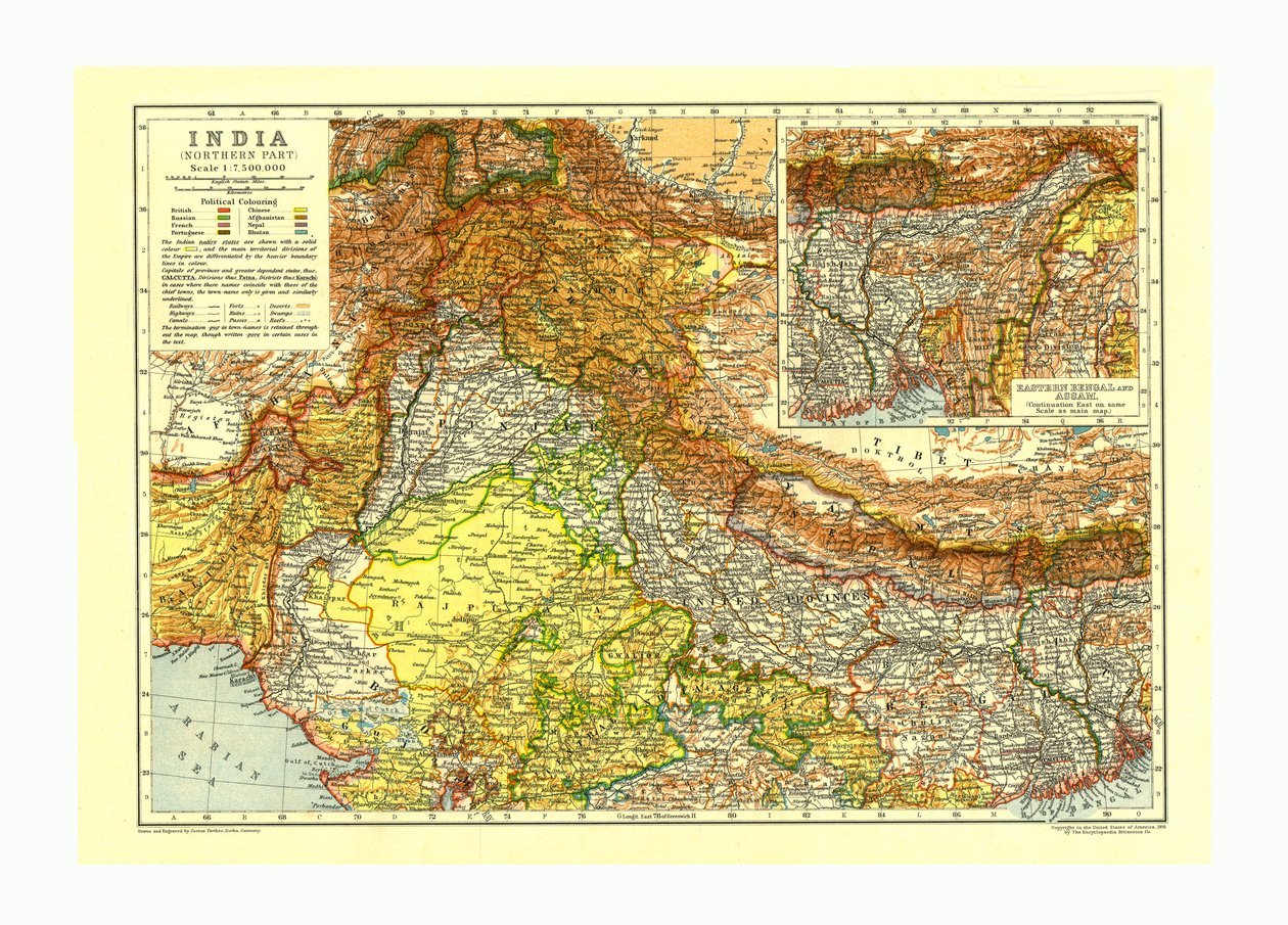 Mapa da parte norte da Índia, c1910 de Johann Georg Justus Perthes