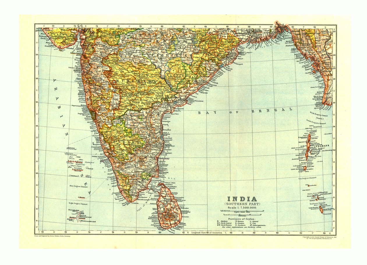 Mapa da parte sul da Índia, c1910 de Johann Georg Justus Perthes