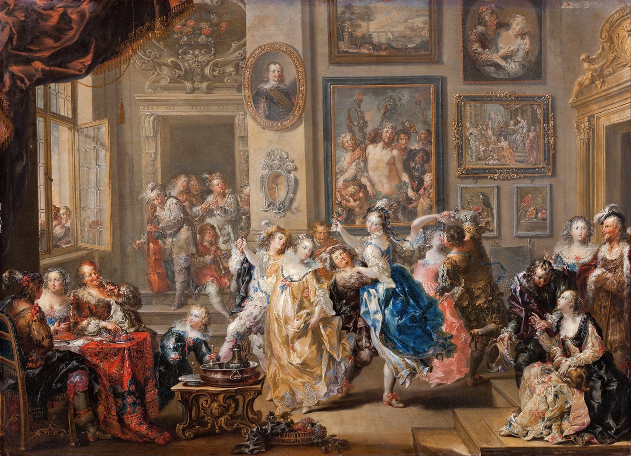 Cena de dança no palácio, c.1730 (óleo sobre cobre) de Johann Georg Platzer