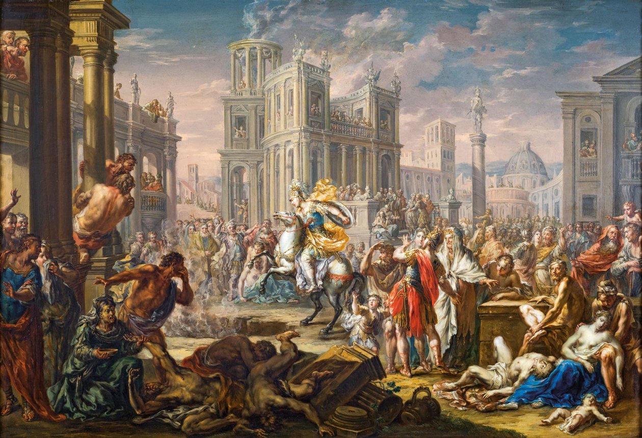 A morte sacrificial de Marcus Curtius. de Johann Georg Platzer