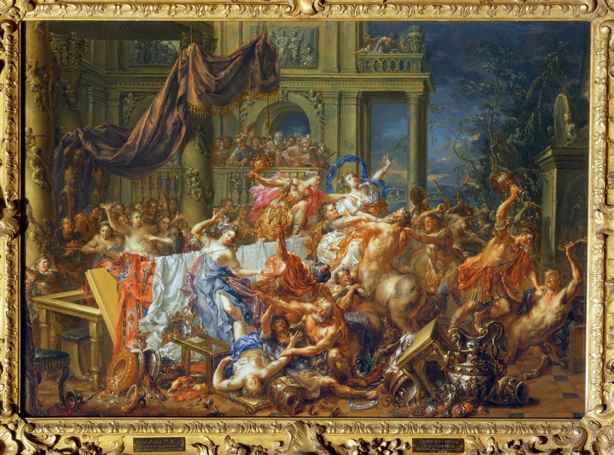 A batalha entre centauros e Lapiths, uma tribo lendária de Thassalia ... de Johann Georg Platzer