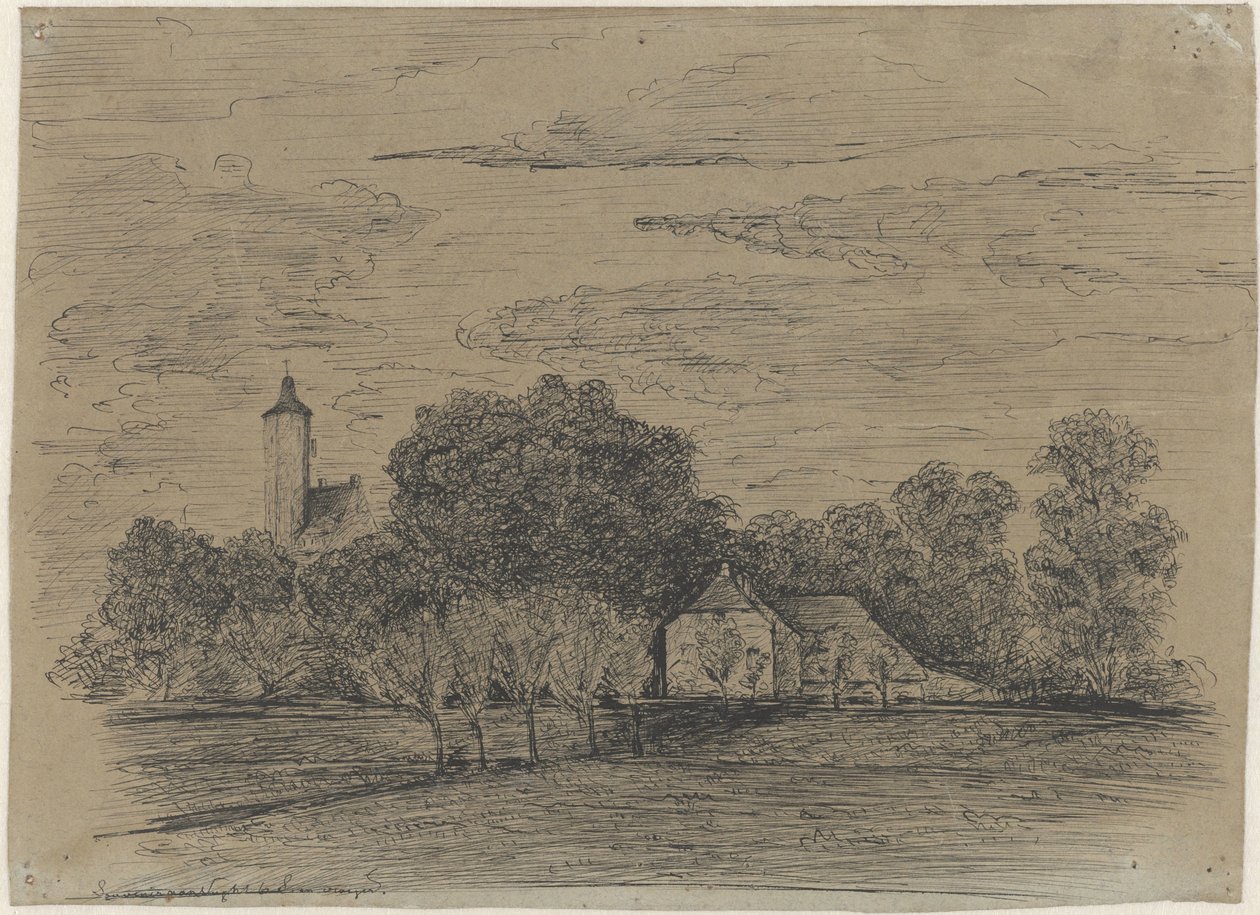 Paisagem com casa de campo e torre de Johann Georg Schwartze (possibly)