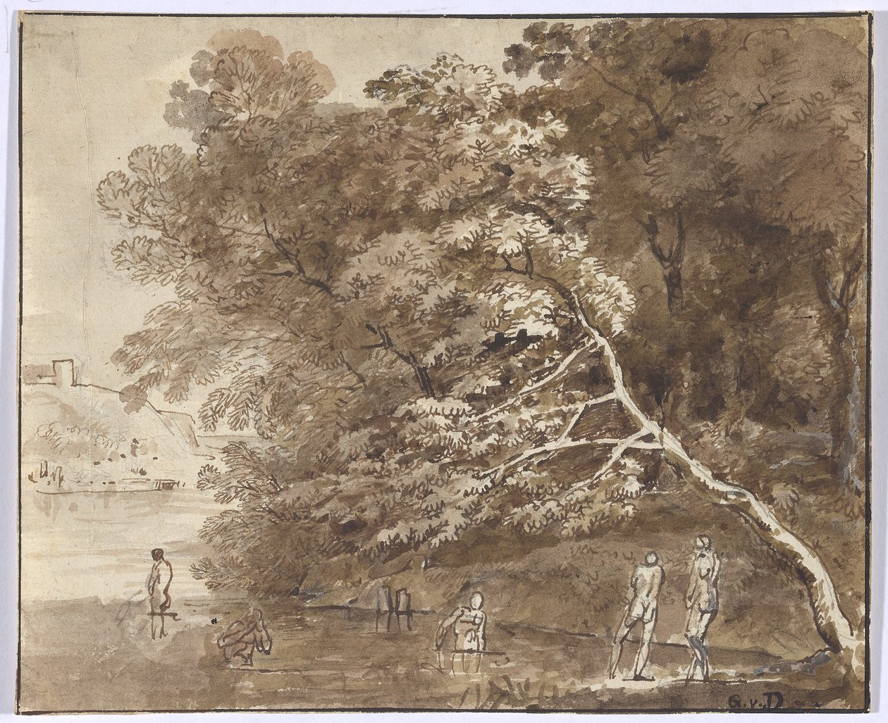 Pessoas a tomar banho no rio de Johann Georg von Dillis