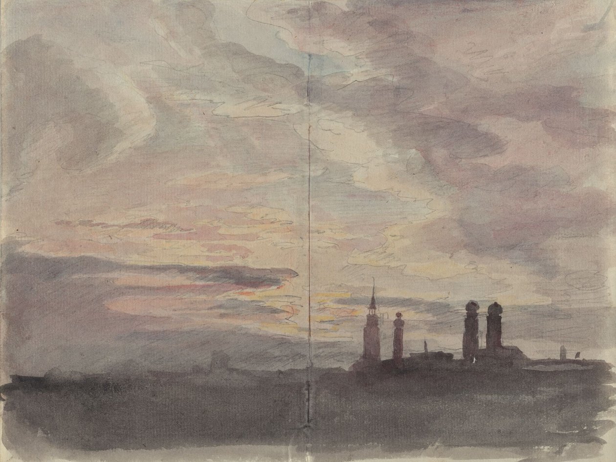 Munique: céu ao entardecer sobre o perfil da cidade de Johann Georg von Dillis