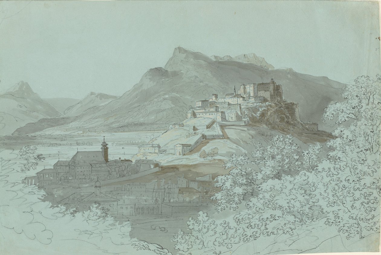 Vista de Salzburgo, 1820s. de Johann Georg von Dillis