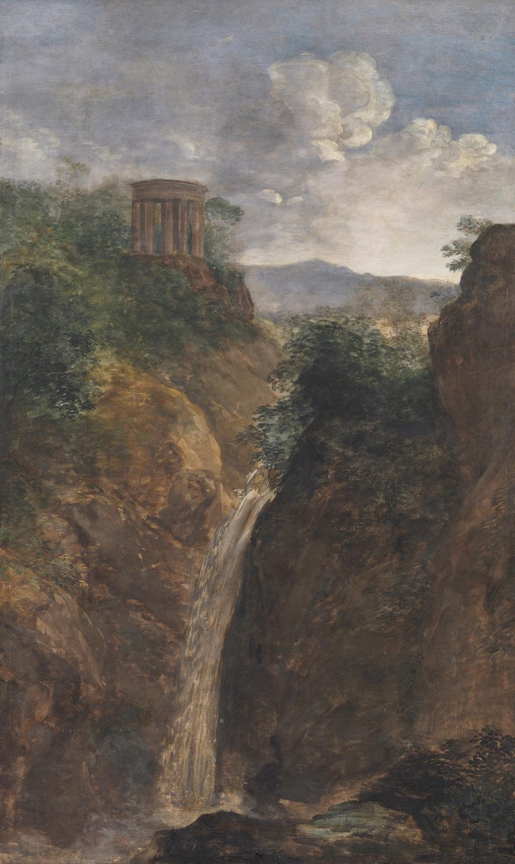 Cascata e templo redondo perto de Tivoli de Johann Georg von Dillis