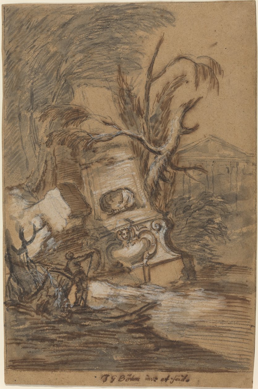 Capriccio com ruínas antigas de Johann George Böhm