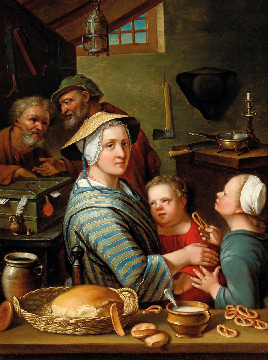 Um interior de cozinha com figuras, segunda metade do século XVIII.. de Johann Gerlach Lambert