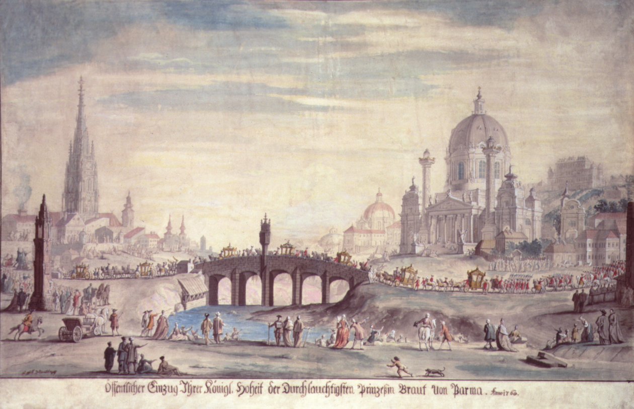 Aparição pública de Sua Alteza Real Princesa Isabel de Parma esposa de José II da Áustria (1741-1790), 1760 de Johann Gfall