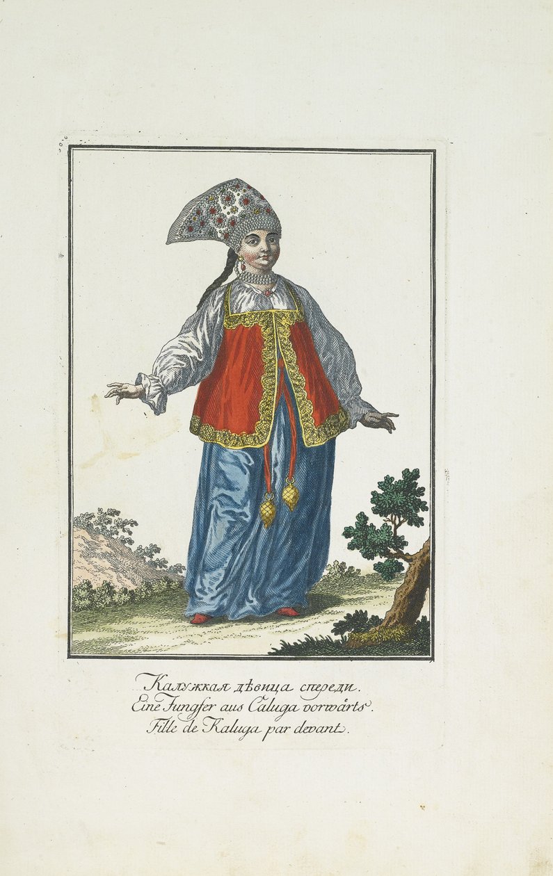 Uma Donzela de Kaluga em Vestido Festivo de Johann Gottlieb Georgi