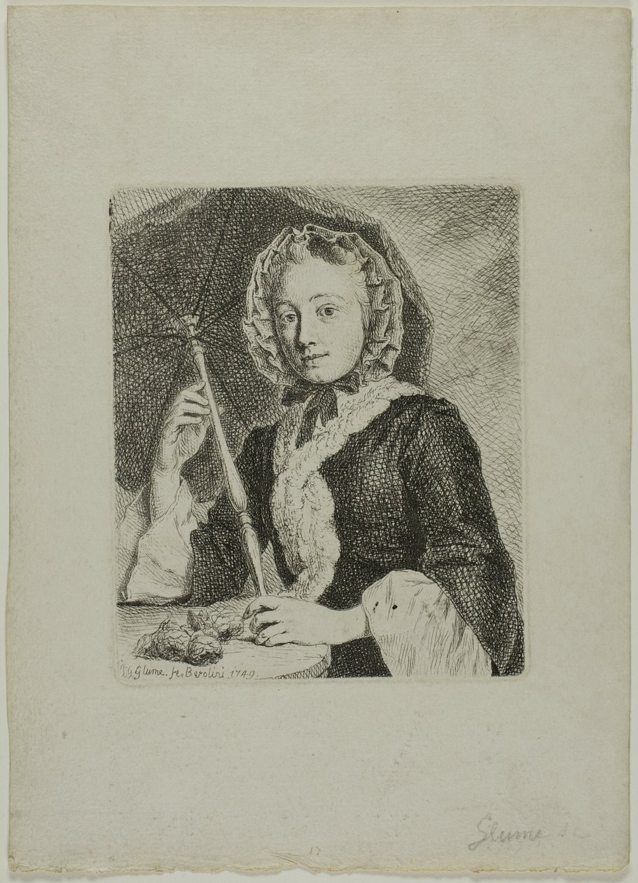 Mulher com um guarda-sol (Sra. Friedrich Christian Glume, cunhada do artista) de Johann Gottlieb Glume