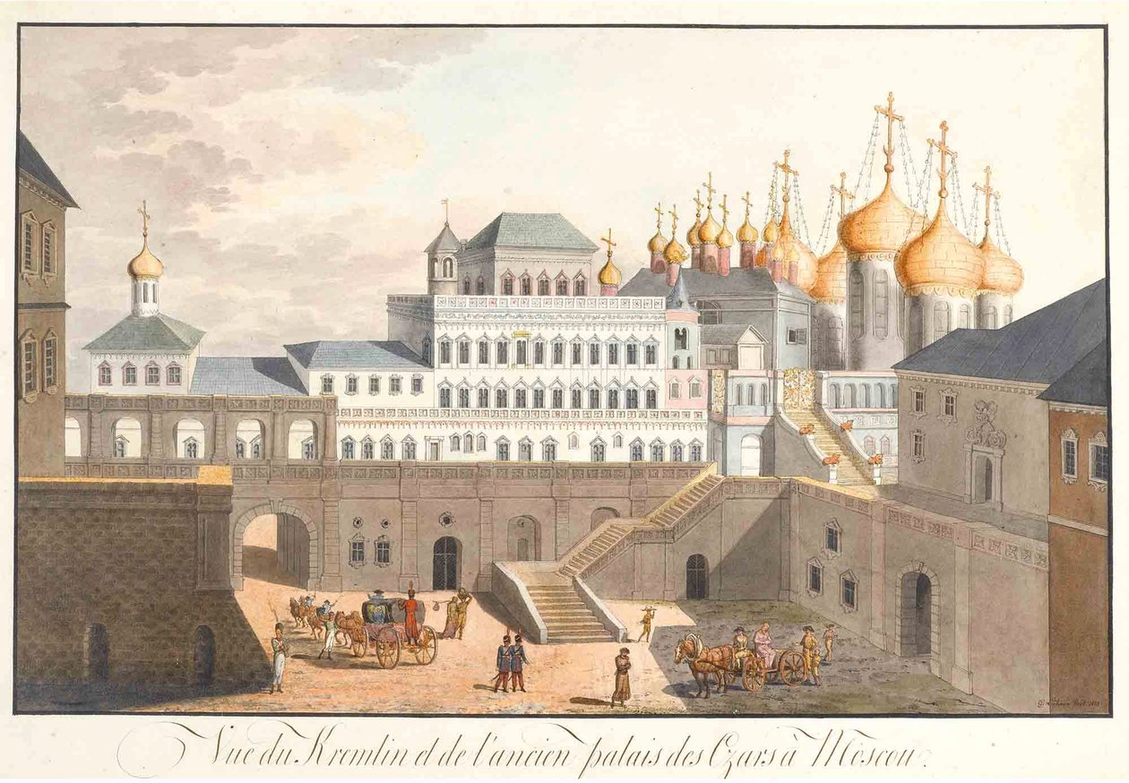Vista do Kremlin em Moscou. O Palácio Terem, 1813 de Johann Gottlieb Lohrer