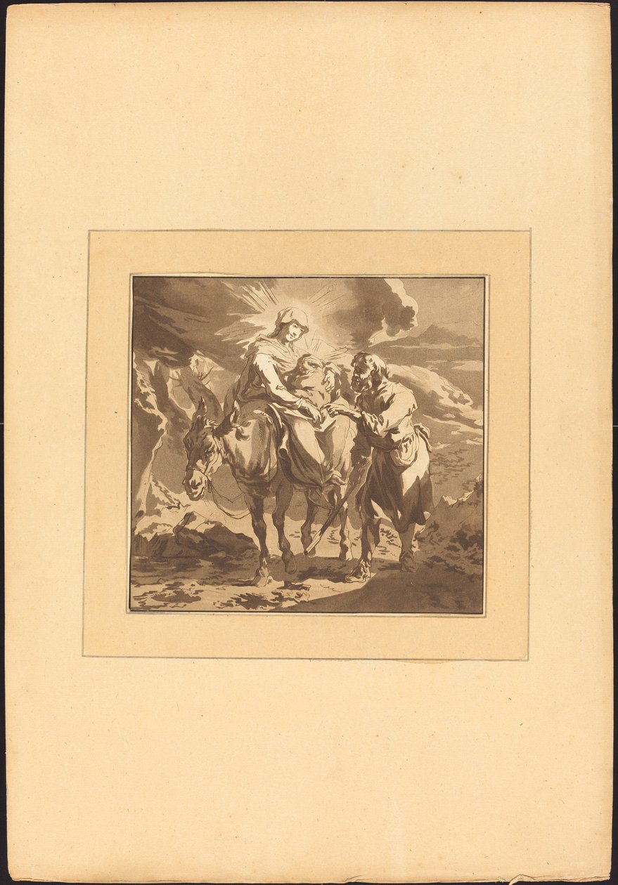 A fuga para o Egito de Johann Gottlieb Prestel after Nicolaes Pietersz Berchem