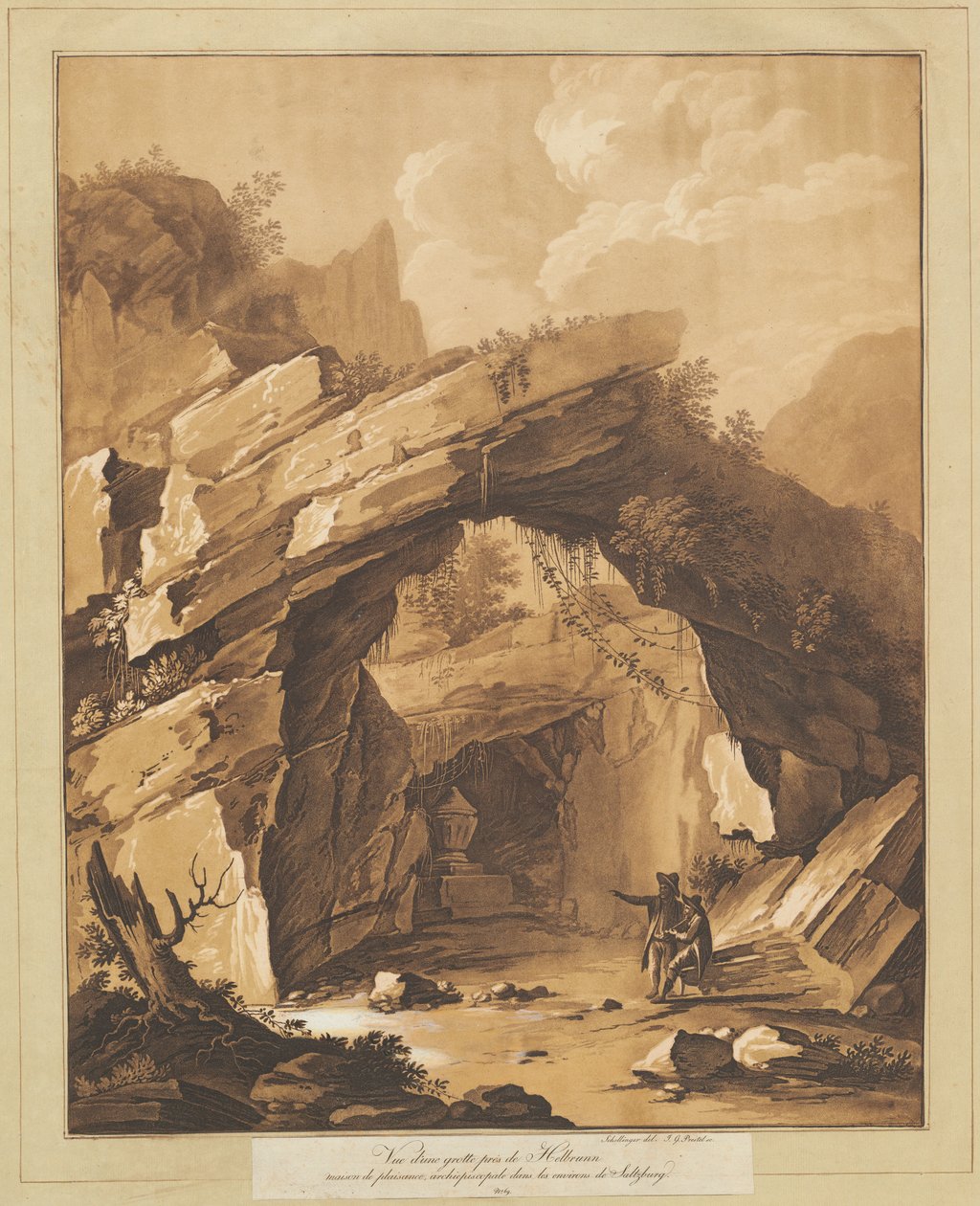 Vista da Gruta de Heilbrunn, perto de Salzburgo de Johann Gottlieb Prestel, after Schellinger