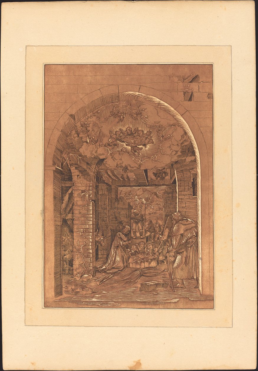 A adoração dos pastores de Johann Gottlieb Prestel after a 16th Century German Artist