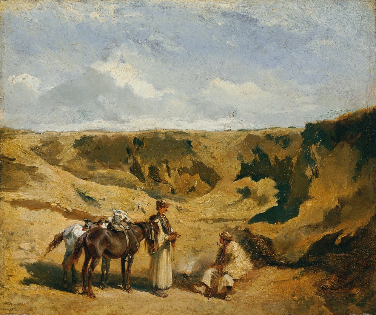 Dois húngaros com dois cavalos na Puszta de Johann Gualbert Raffalt