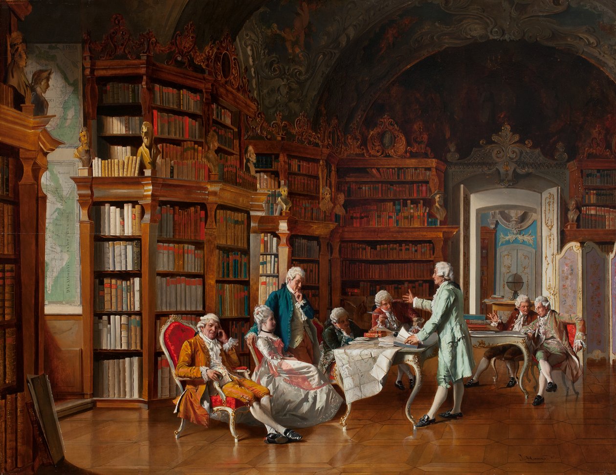 Cena da biblioteca, final do século XIX (óleo sobre painel) de Johann Hamza
