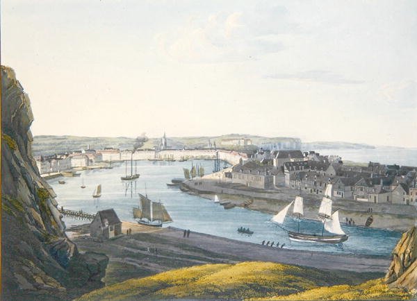 Vista de Dieppe, início do século XIX (gravura a cores) de Johann Heinrich (after) Luttringshausen