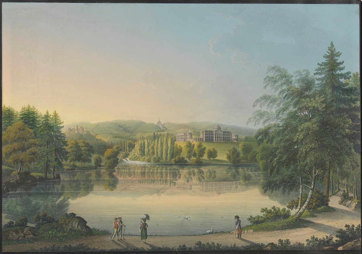 O castelo de Wilhelmshöhe perto de Kassel, ca 1820. de Johann Heinrich Bleuler