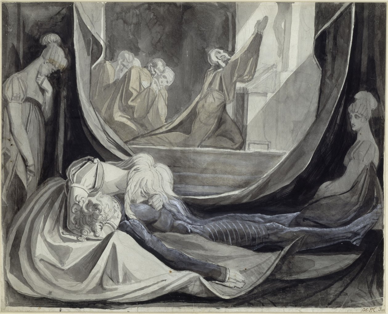Kriemhild vela o corpo de Siegfried de Johann Heinrich Füssli