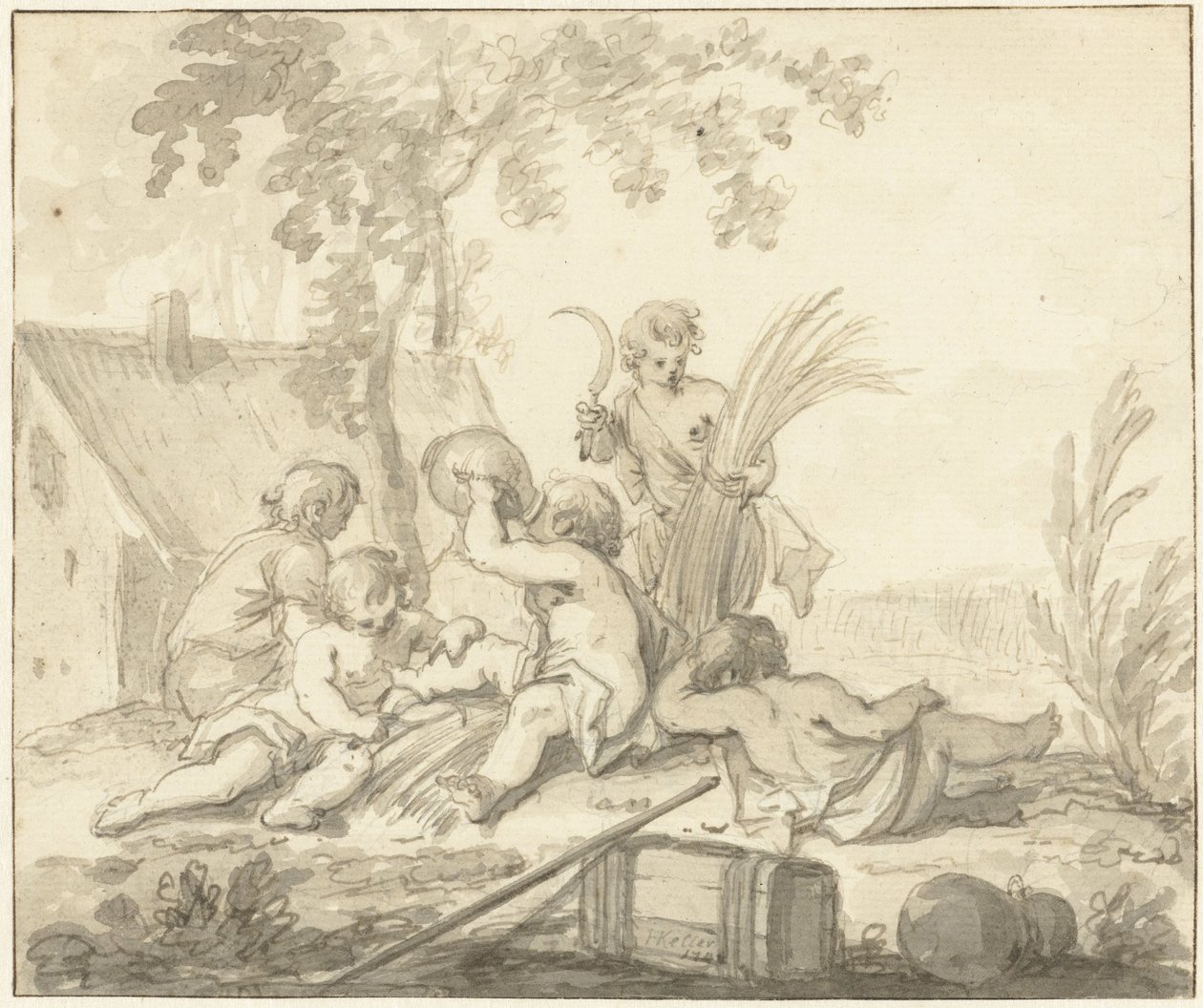 Representação alegórica com filhos e atributos da Agricultura de Johann Heinrich Keller (II)