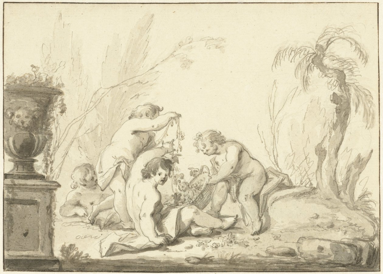 Representação alegórica com crianças com cesto de flores de Johann Heinrich Keller (II)