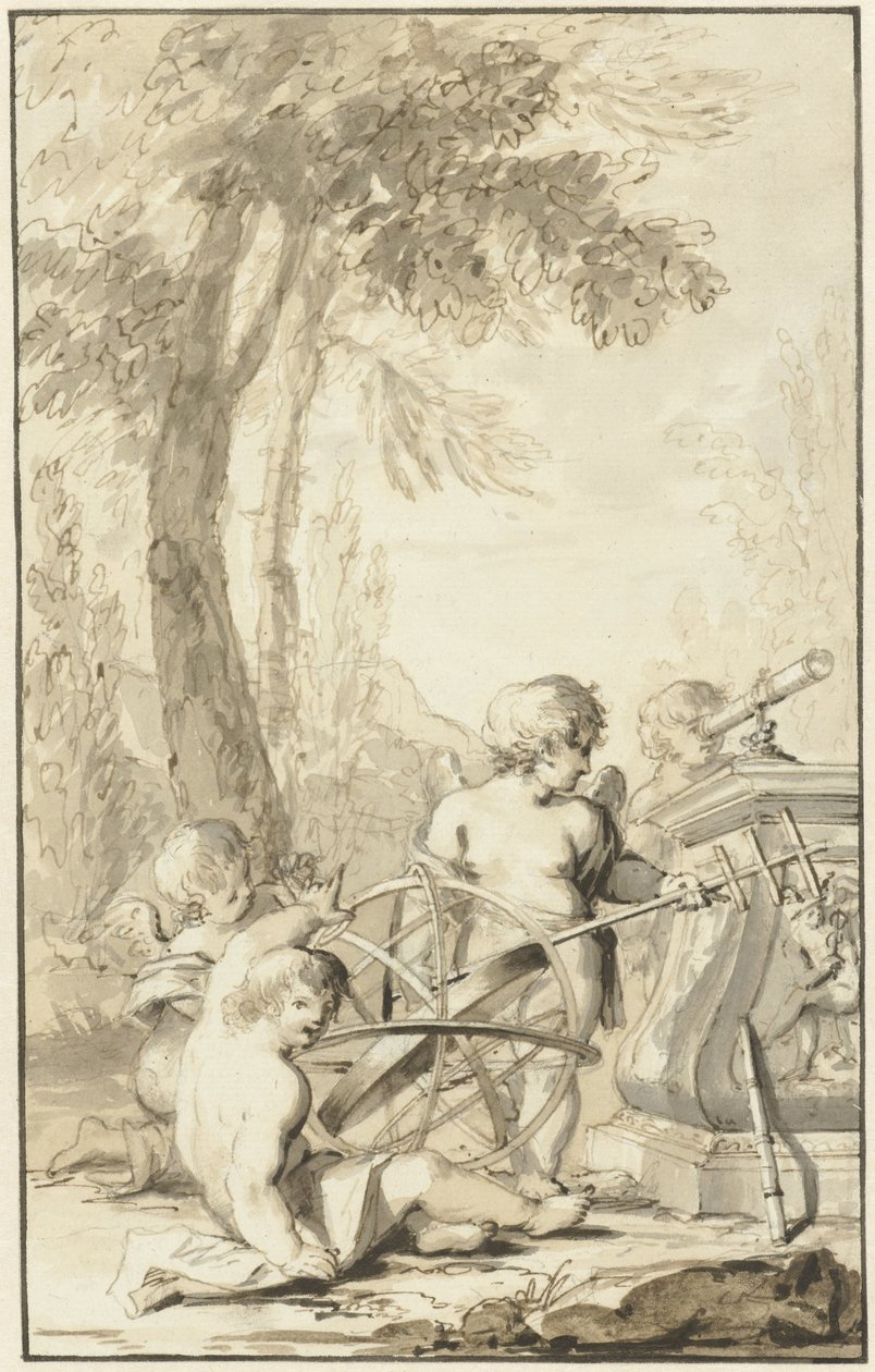 Representação alegórica mostrando crianças a brincar com instrumentos astronómicos de Johann Heinrich Keller (II)