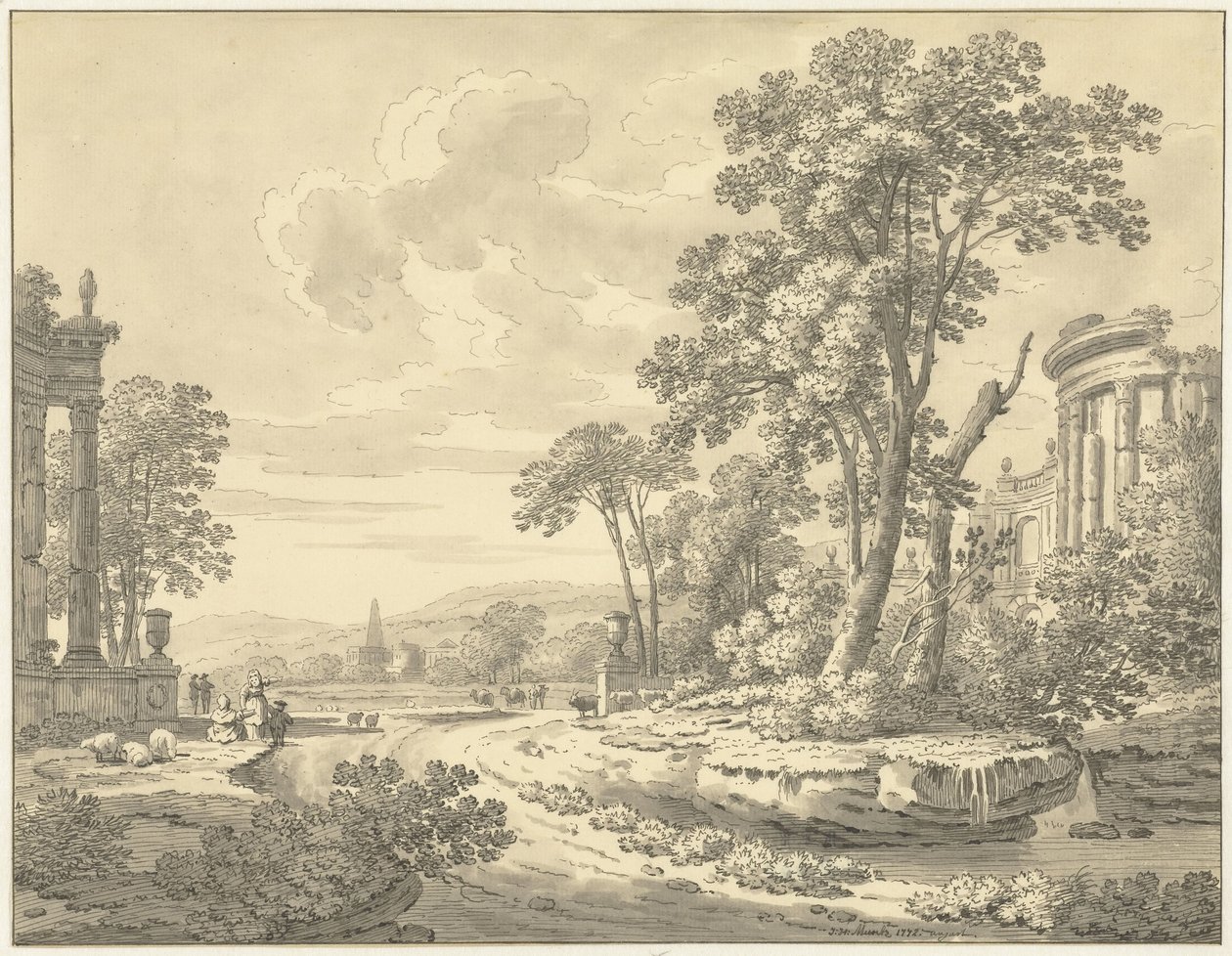 Paisagem italiana com ruínas de Johann Heinrich Muntz
