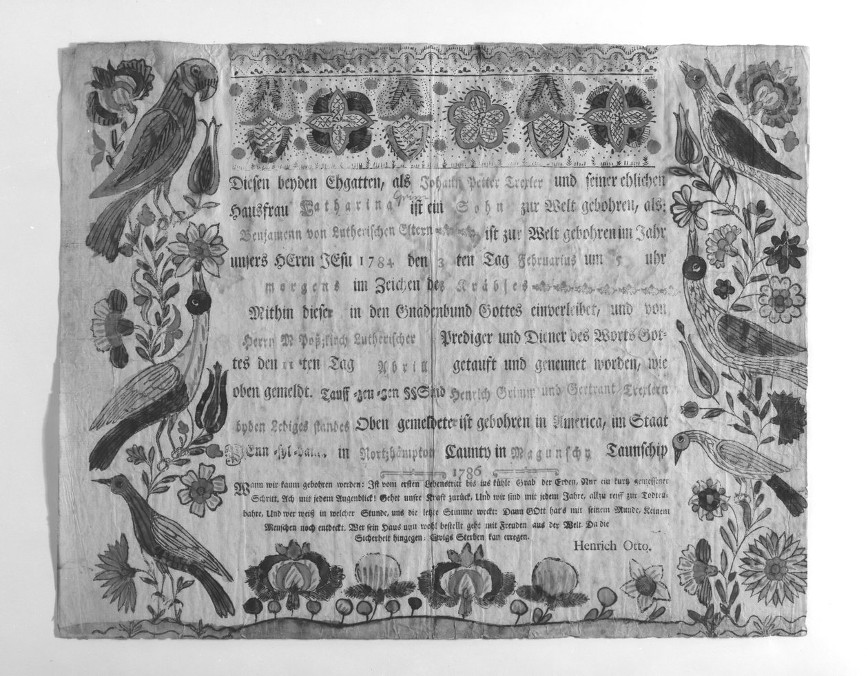 Certidão de nascimento e baptismo, 1786. de Johann Heinrich Otto