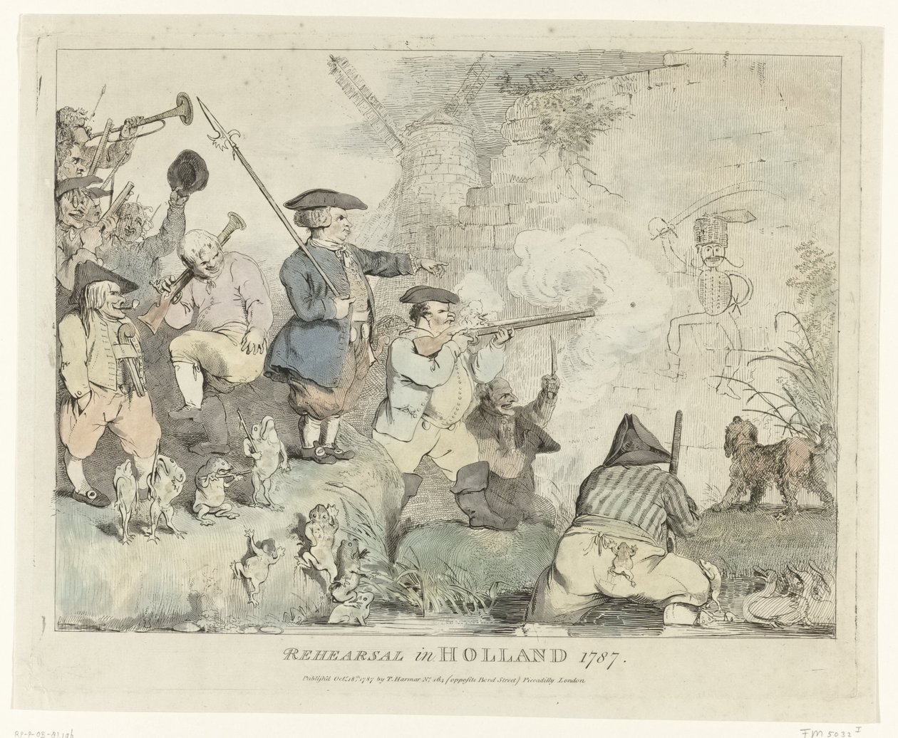 O Ensaio
Ensaio na Holanda 1787 (título sobre o objecto)
Quatro desenhos animados ingleses sobre os Patriots em 1787 (título da série) de Johann Heinrich Ramberg