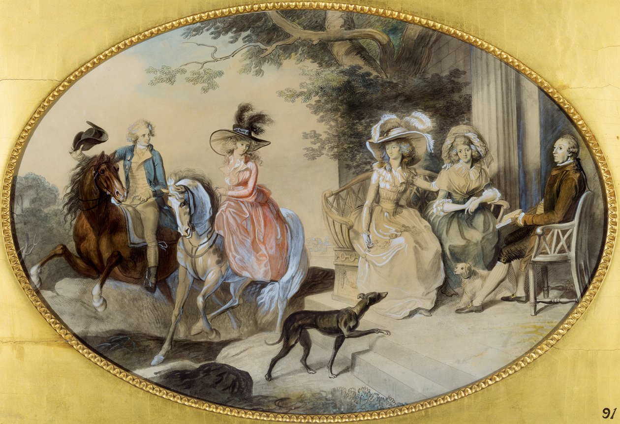 Lady St. Aubyn e sua família (caneta e pincel e tinta preta, aquarela e guache sobre papel) de Johann Heinrich Ramberg