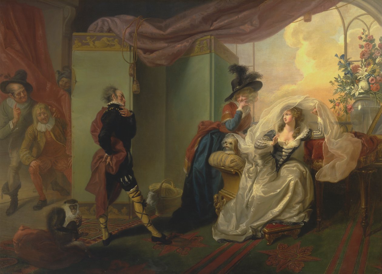 Olivia, Maria e Malvolio da "Décima Segunda Noite", Acto III, Cena iv de Johann Heinrich Ramberg