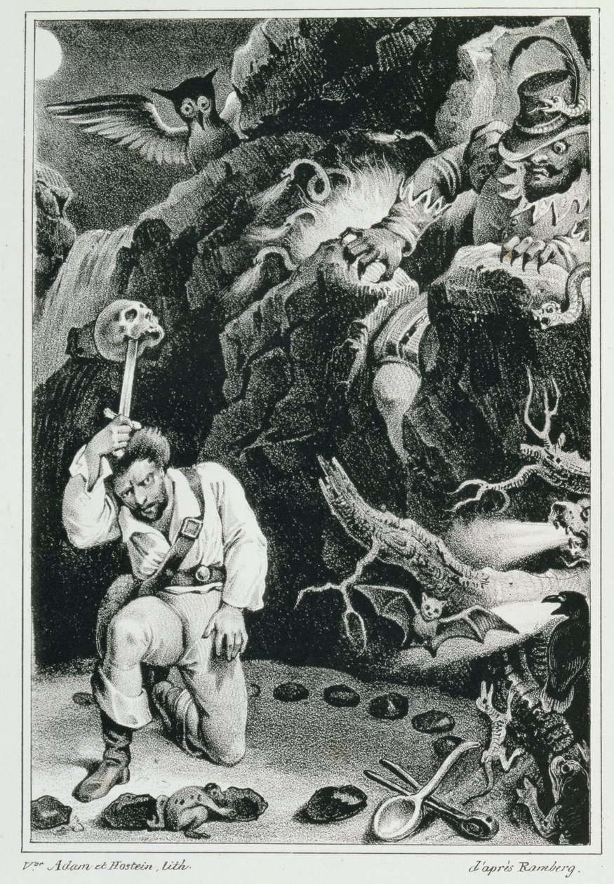 Cena da ópera &39;Der Freischutz&39; de Carl Maria von Weber (1786-1826) litografia de Adam et Hostein de Johann Heinrich Ramberg