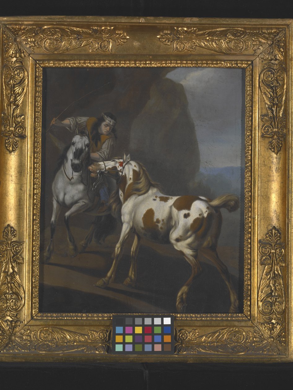 Indian Taming A Horse (óleo sobre tela) de Johann Heinrich Roos