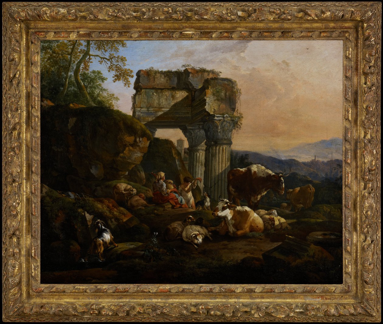 Paisagem romana com gado e pastores de Johann Heinrich Roos