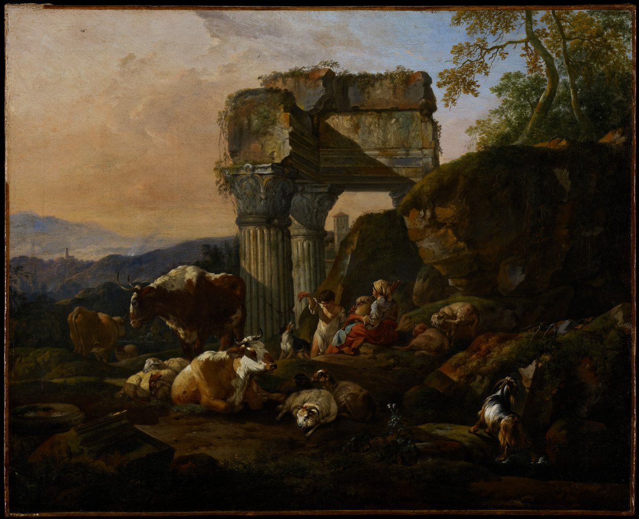 Paisagem romana com gado e pastores, 1676 de Johann Heinrich Roos