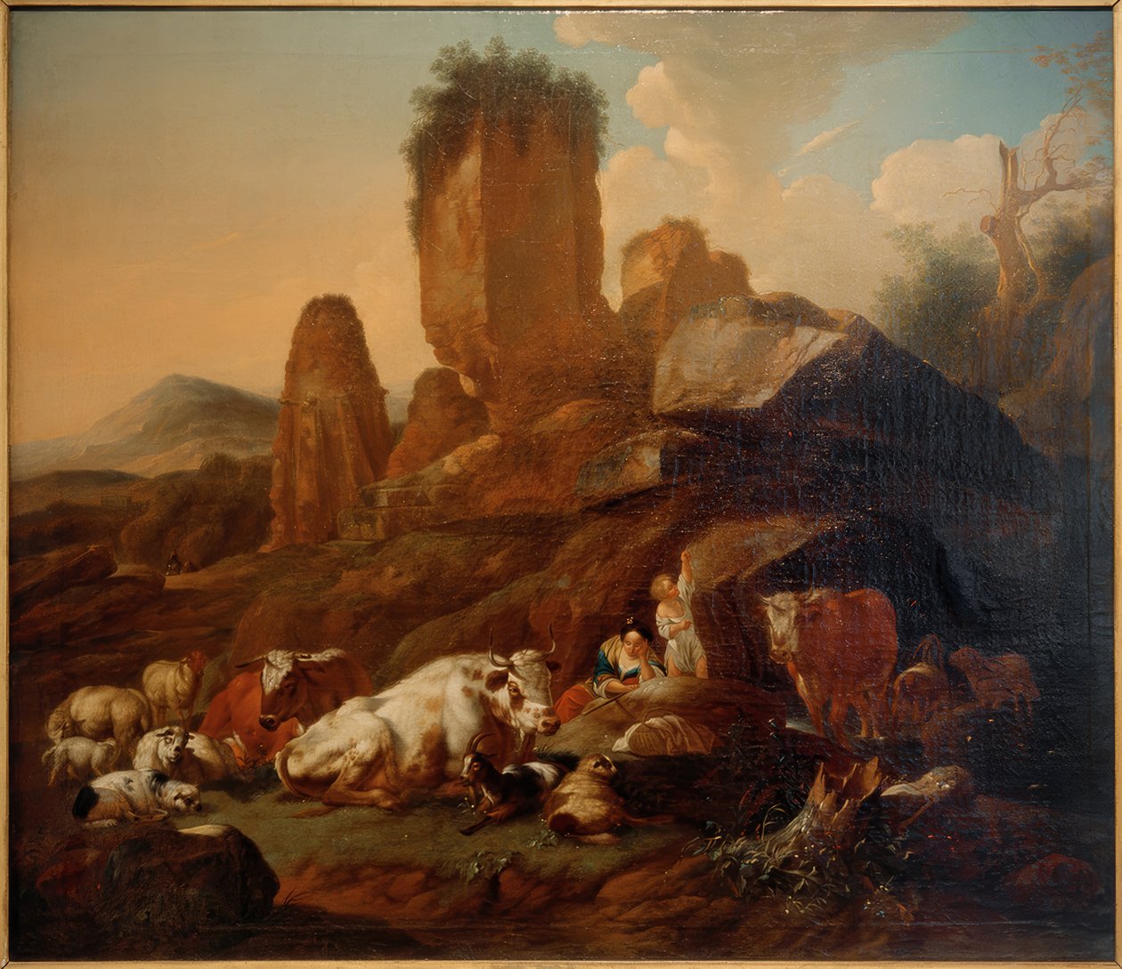 Pastora e gado em repouso de Johann Heinrich Roos