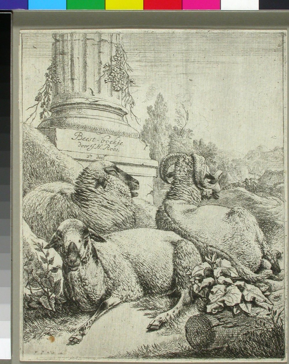 Ovelhas ao pé de uma coluna de Johann Heinrich Roos