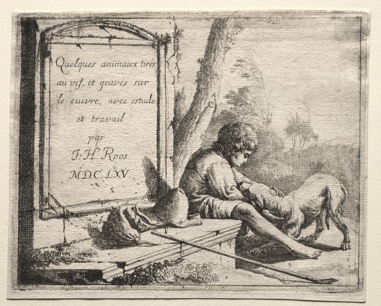 Página de título: Pastor acariciando seu cachorro de Johann Heinrich Roos