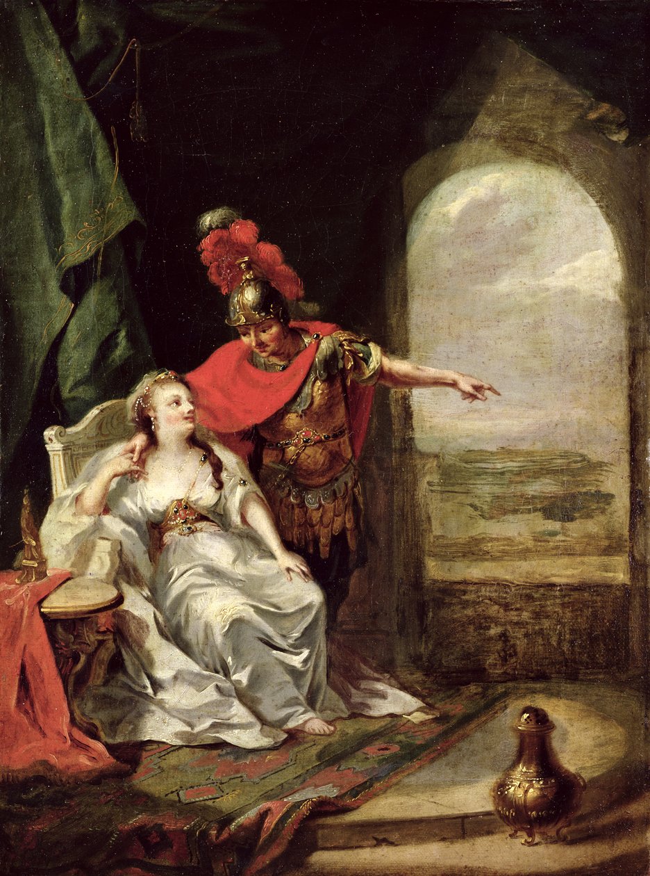 Anthony Dizendo Cleópatra de sua vitória sobre a cavalaria de Otávio, c.1769 (detalhe) de Johann Heinrich Tischbein